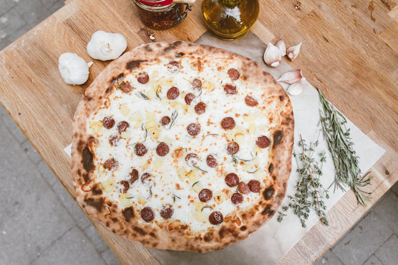 Classic pepperoni pizza fresh from the oven